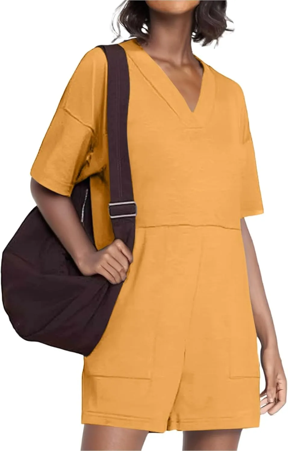 Rompers for Women 2025 Summer Casual Short Sleeve V-Neck Wide Leg One Piece Jumpsuits Loose Overalls With Pockets