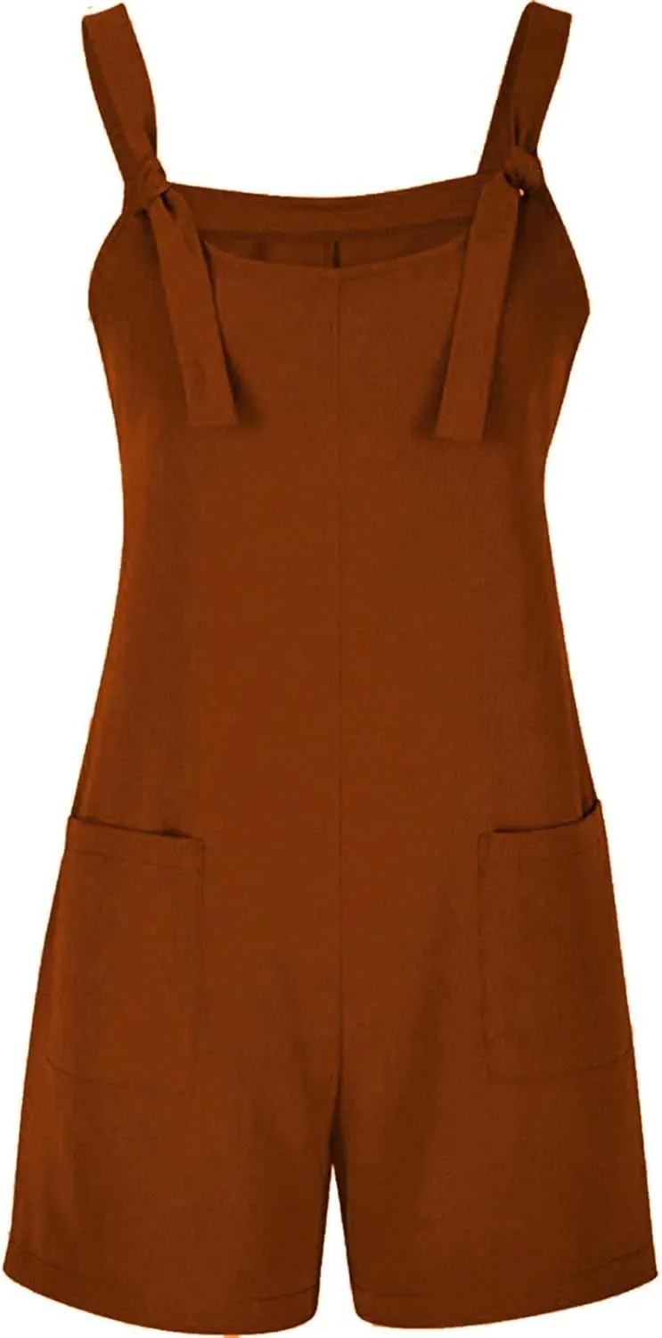 Rompers for Women Dressy Summer Romper 2025 Comfy Casual Sleeveless Boho Suspenders Jumpsuits with Pockets