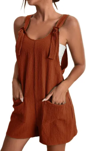 Rompers for Women Dressy Summer Romper 2025 Comfy Casual Sleeveless Boho Suspenders Jumpsuits with Pockets