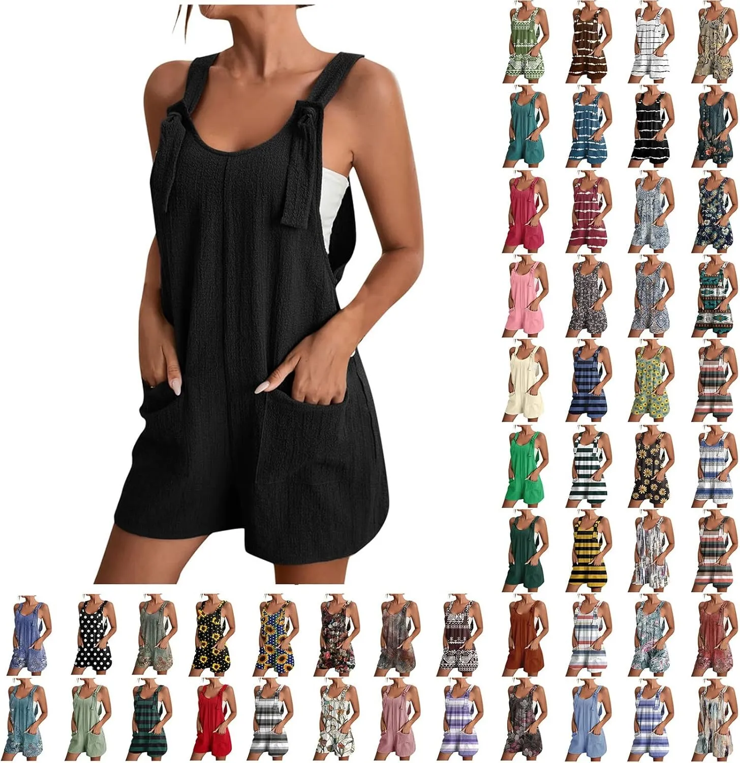 Rompers For Women Sleeveless Wide Leg Jumpsuits Adjustable Shoulder Straps Overalls Loose Fit Summer Beach Jumpers