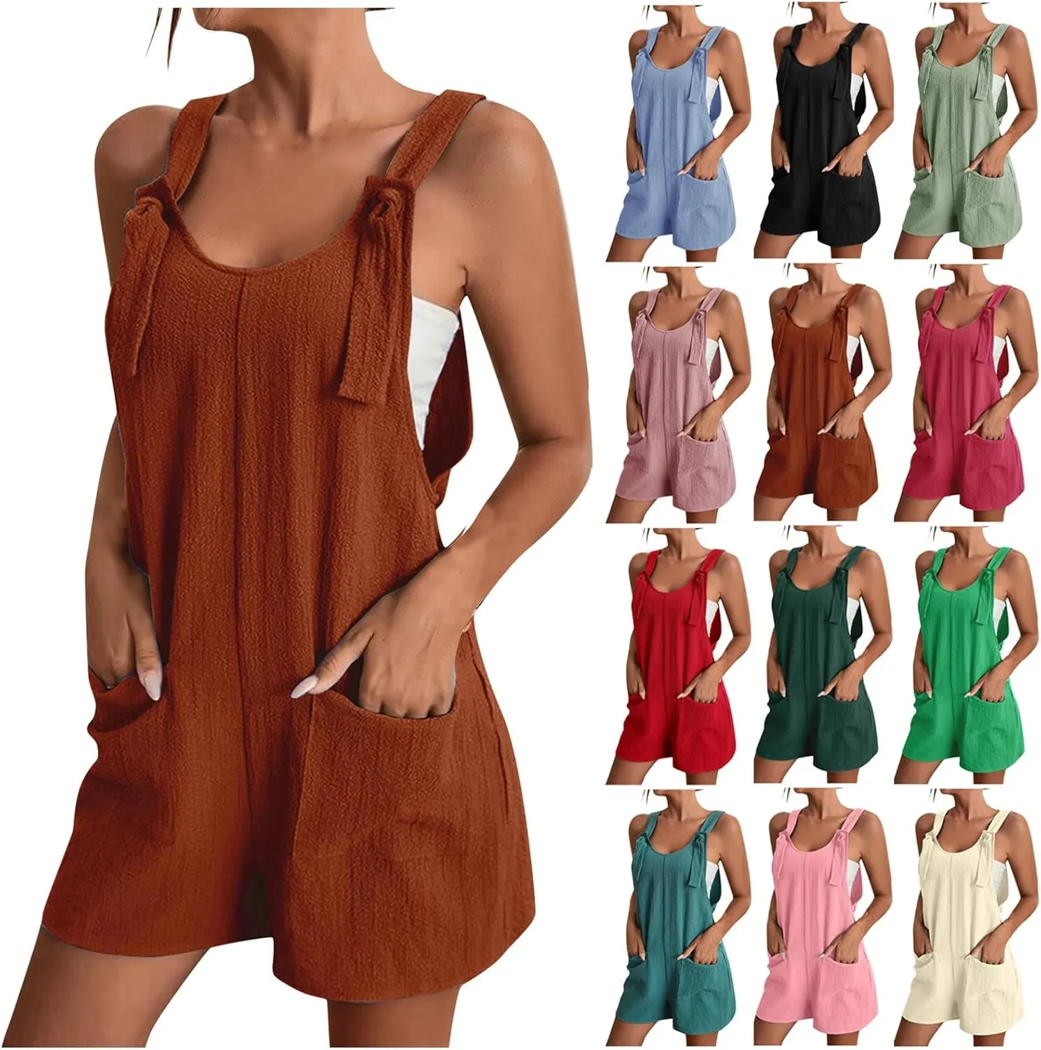 Rompers For Women Sleeveless Wide Leg Jumpsuits Adjustable Shoulder Straps Overalls Loose Fit Summer Beach Jumpers