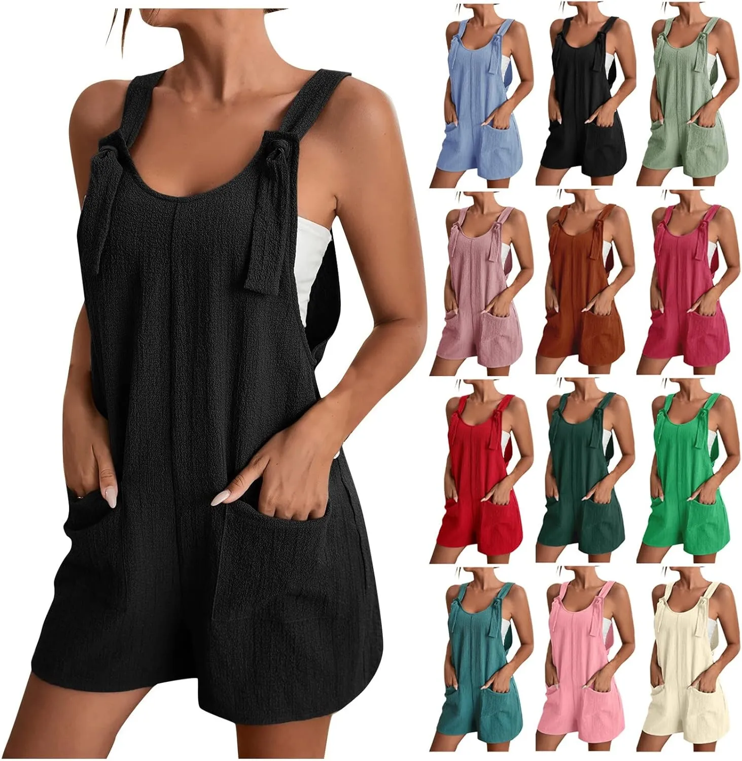 Rompers For Women Sleeveless Wide Leg Jumpsuits Adjustable Shoulder Straps Overalls Loose Fit Summer Beach Jumpers