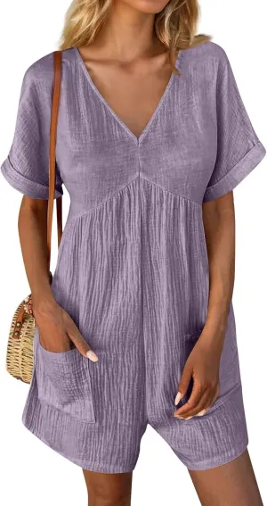 Rompers for Women Summer 2025 Casual One Piece Tshirt Short Jumpsuit Dressy Beach Pants Vacation Outfit Clothes