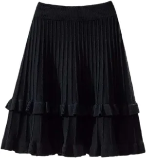 SaoBiiu Women Knitted Ruffle Pleated Mini Skirt Autumn Winter Bottoms Casual High Waist A-Line Skirts