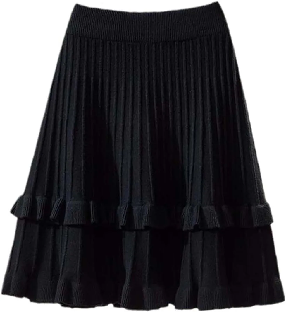 SaoBiiu Women Knitted Ruffle Pleated Mini Skirt Autumn Winter Bottoms Casual High Waist A-Line Skirts
