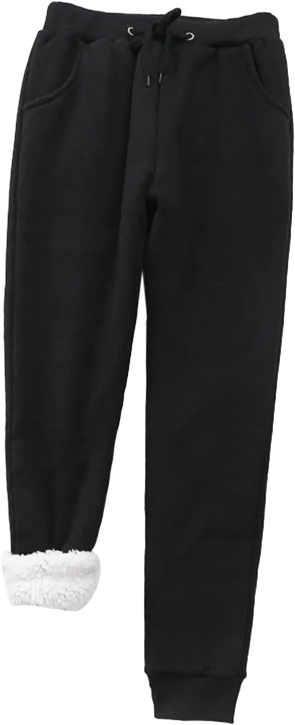 sdbrld Fleece Lined Joggers Women,Womens Sherpa Lined Sweatpants Winter Solid Athletic Running Fleece Lined Pants Sweatpants