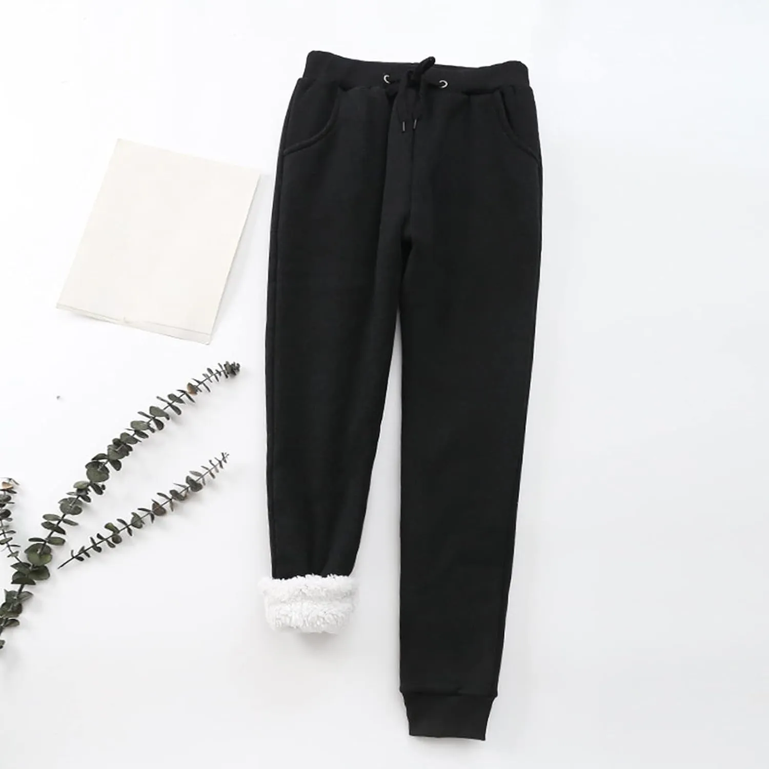 sdbrld Fleece Lined Joggers Women,Womens Sherpa Lined Sweatpants Winter Solid Athletic Running Fleece Lined Pants Sweatpants