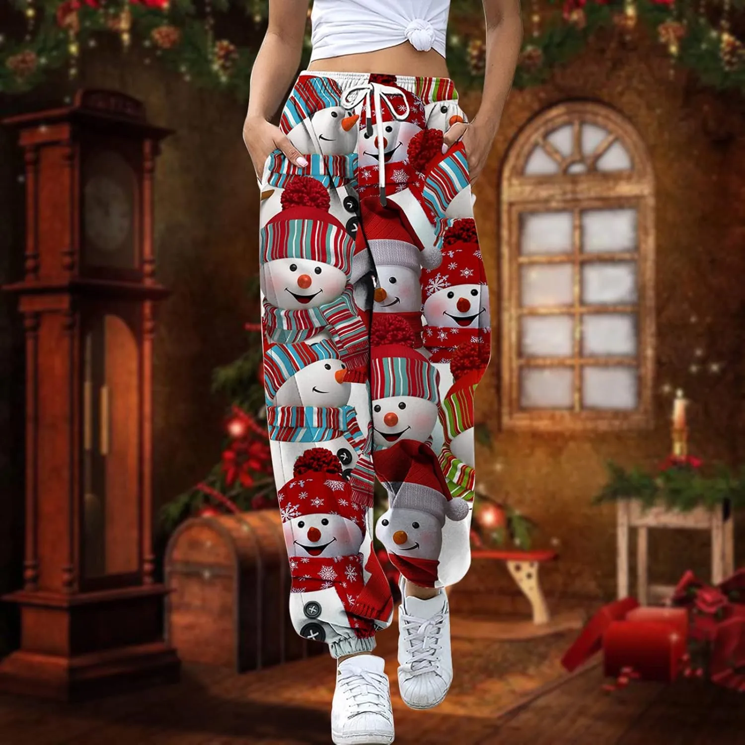 sdbrld Wide Leg Sweatpants Women High Waisted Workout Joggers Pants Active Drawstring Lounge Valentines Day Pants with Pocket