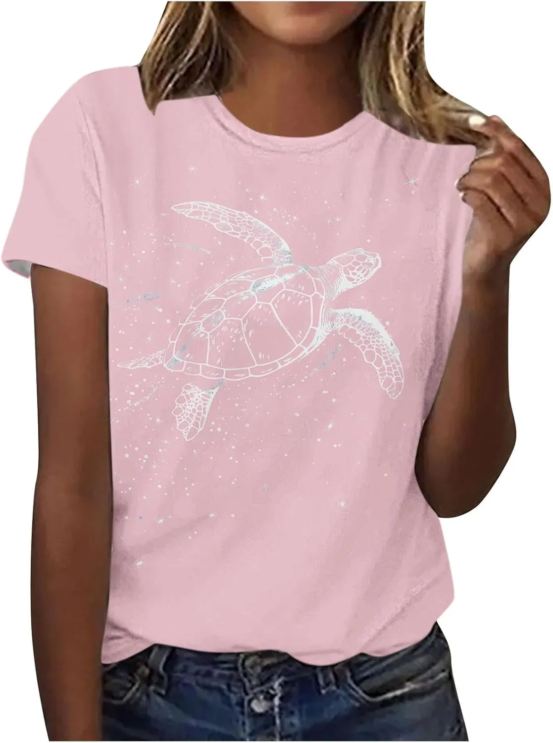 Sea Turtles Graphic Tops for Women Crewneck Short Sleeve Tshirts Summer Casual Trendy Blouses Beach Vacation Tees