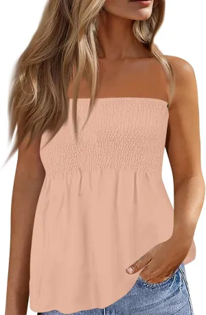 Sexy Tank Tops for Women Summer Strapless Tube Top Flare Hem Bandeau Backless Funny Shirts Holiday Sleeveless Blouse