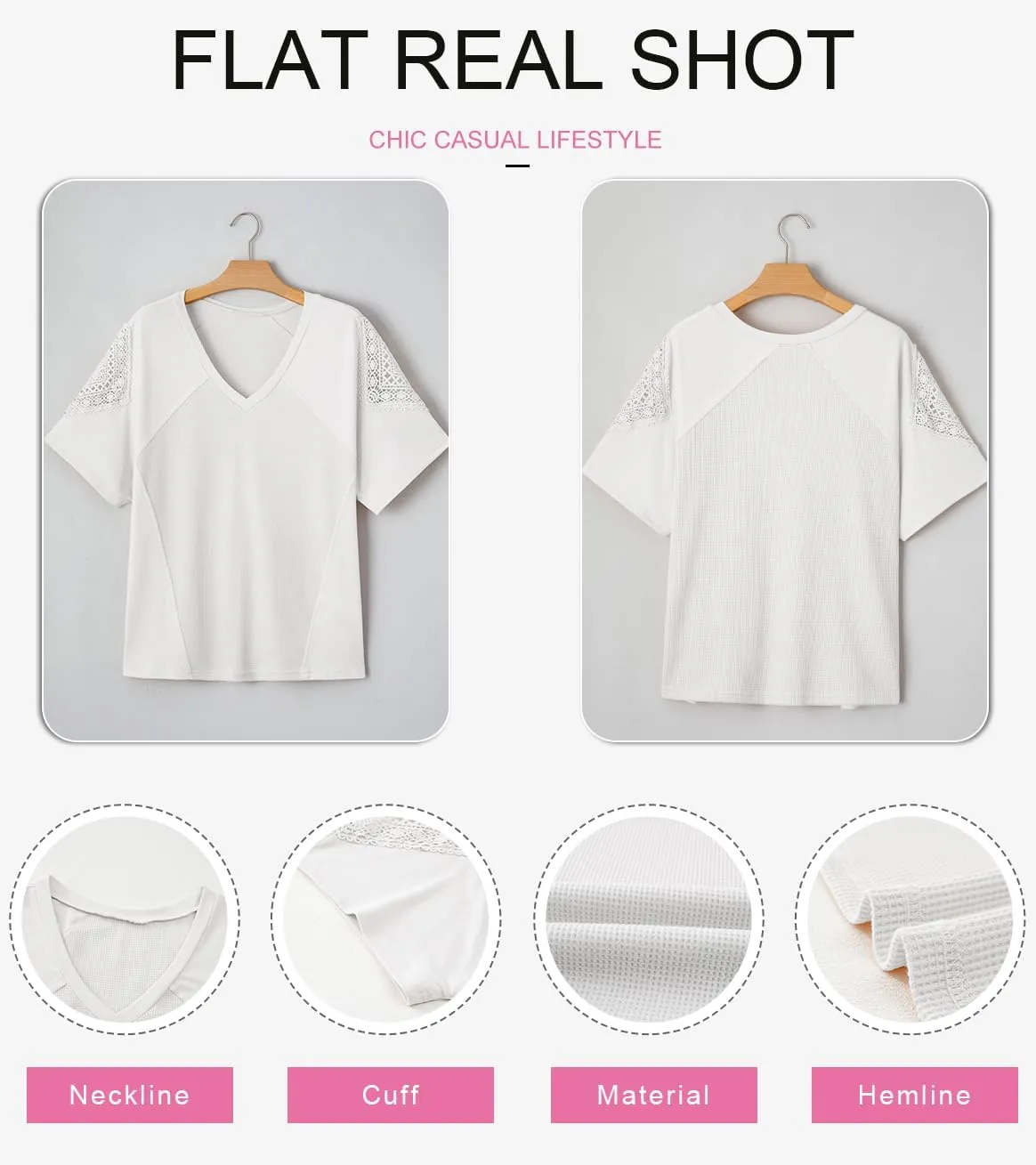 SHEWIN Womens Shirts Waffle Knit Tops Short Sleeve V Neck T Shirts Spring Tops for Women