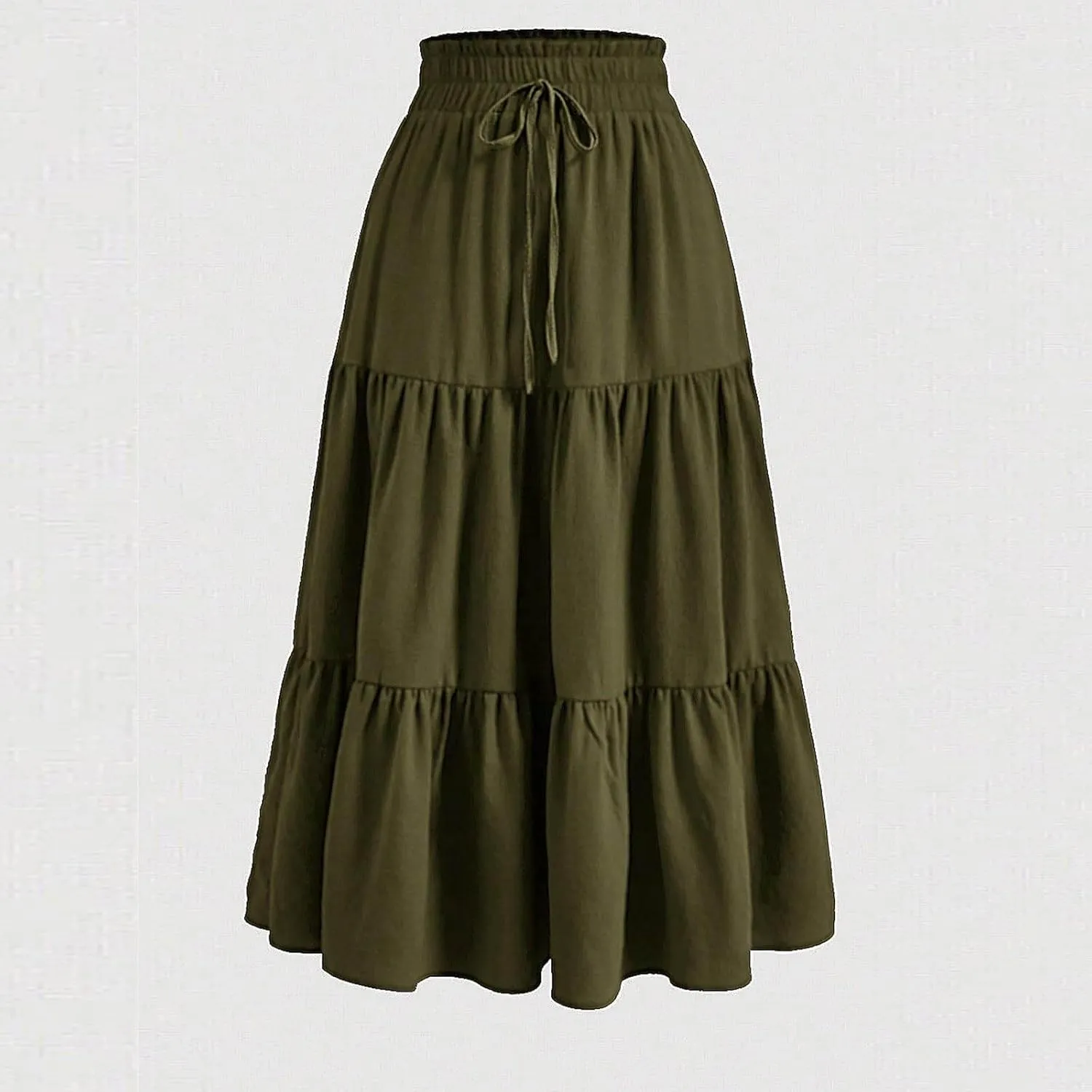 Skirts for Women Summer Boho Maxi Skirt Flowy Ruffle Tiered Elastic High Waist Smocked Dresses Beach Casual Dress