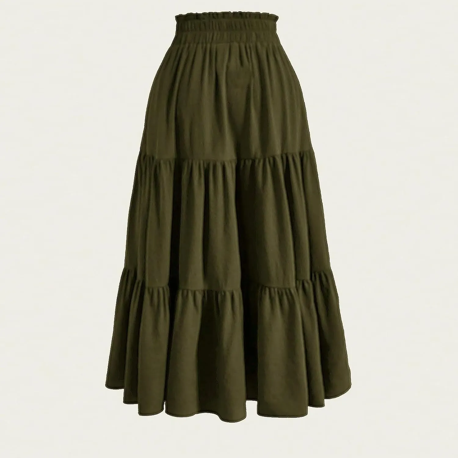 Skirts for Women Summer Boho Maxi Skirt Flowy Ruffle Tiered Elastic High Waist Smocked Dresses Beach Casual Dress