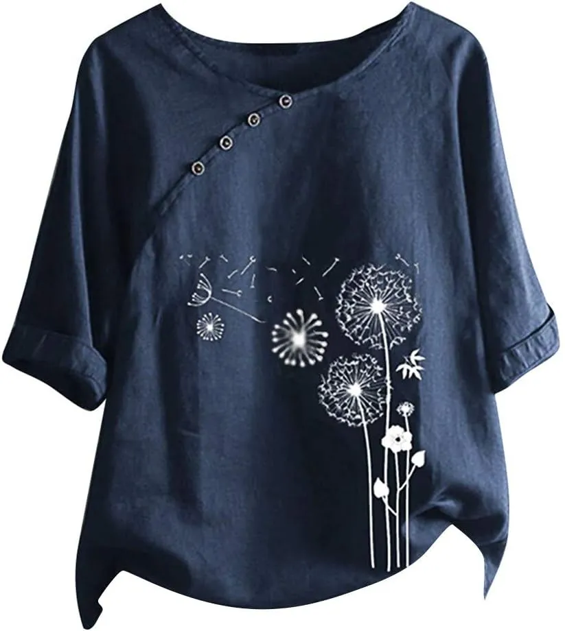 SMIDOW Womens O-Neck Loose Half Sleeve Shirts Plus Size Fashion Print Tee Shirt Blouse Casual Comfy Summer Tops Blouses