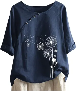 SMIDOW Womens O-Neck Loose Half Sleeve Shirts Plus Size Fashion Print Tee Shirt Blouse Casual Comfy Summer Tops Blouses
