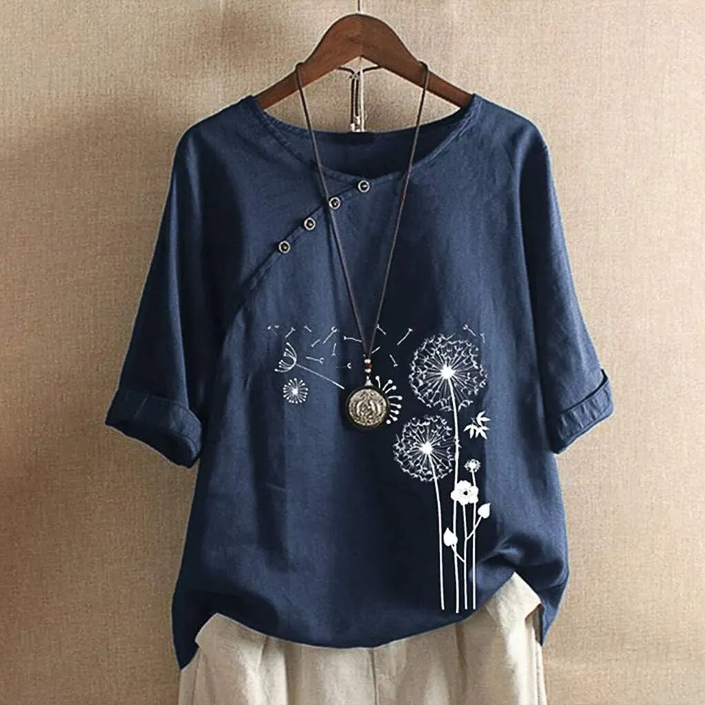 SMIDOW Womens O-Neck Loose Half Sleeve Shirts Plus Size Fashion Print Tee Shirt Blouse Casual Comfy Summer Tops Blouses