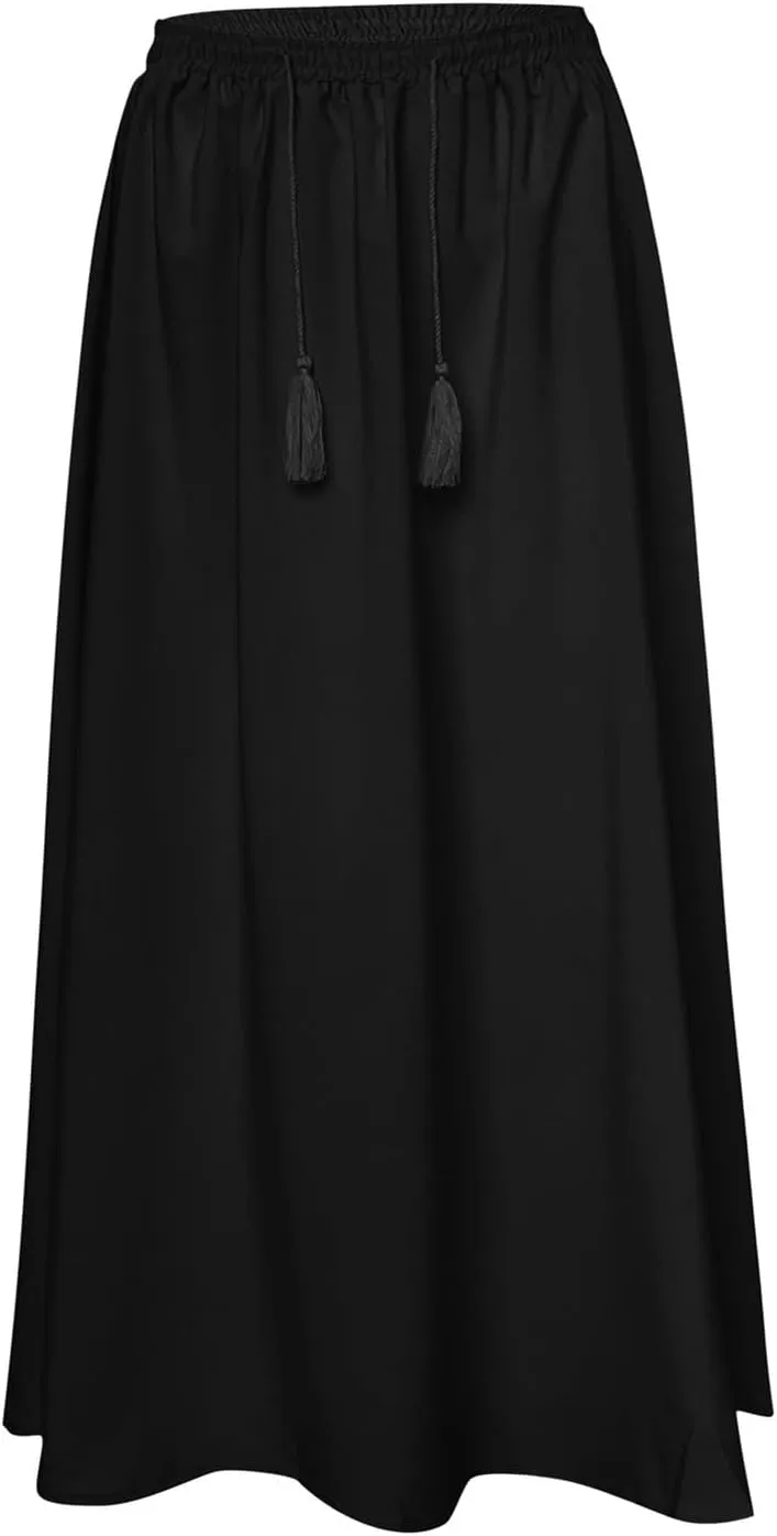 Solid or Printed Mesh Overlay Elastic Waist Pleated A-Line Long Maxi Skirt Long Skirt with Pocket for Women
