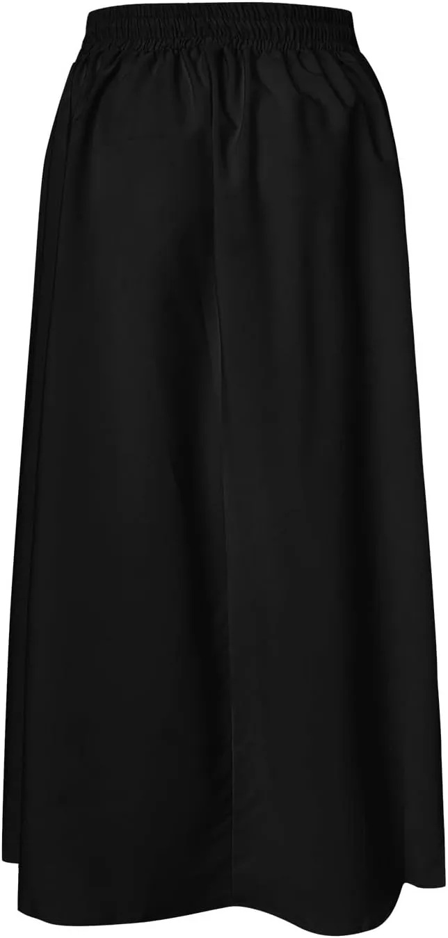 Solid or Printed Mesh Overlay Elastic Waist Pleated A-Line Long Maxi Skirt Long Skirt with Pocket for Women