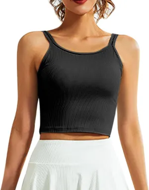 Spaghetti Strap Tank Tops Women Scoop Neck Sleeveless Sports Top Fashion Yoga Workout Gym Beach Vacation Outfits