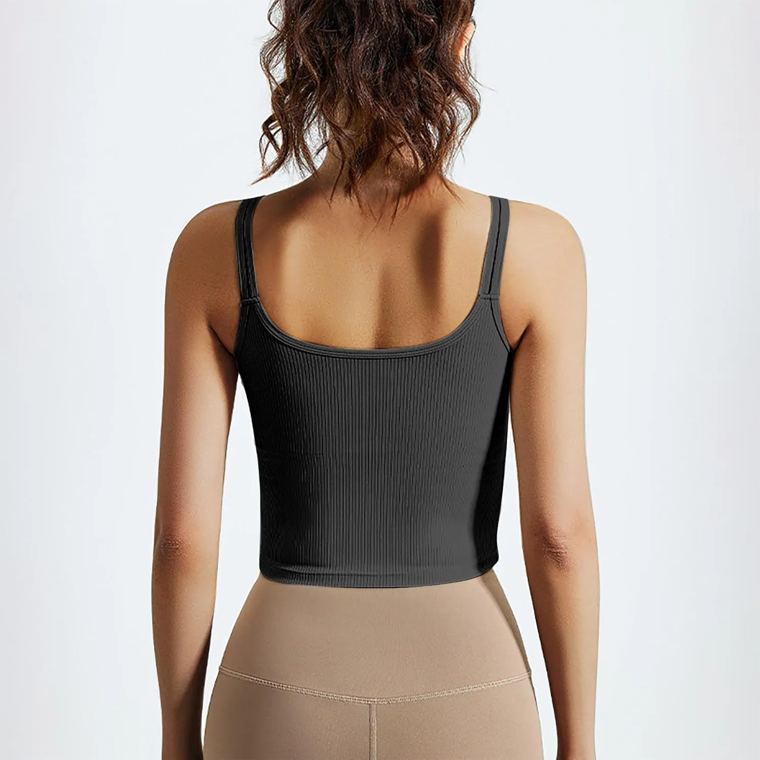 Spaghetti Strap Tank Tops Women Scoop Neck Sleeveless Sports Top Fashion Yoga Workout Gym Beach Vacation Outfits