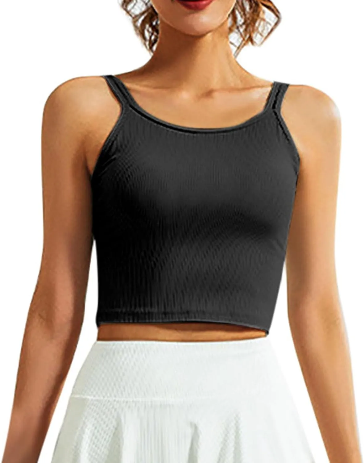Spaghetti Strap Tank Tops Women Scoop Neck Sleeveless Sports Top Fashion Yoga Workout Gym Beach Vacation Outfits