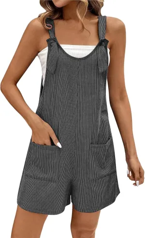 Striped Overalls for Women Casual Adjustable Straps Sleeveless Rompers Summer One Piece Jumpsuit with Pockets