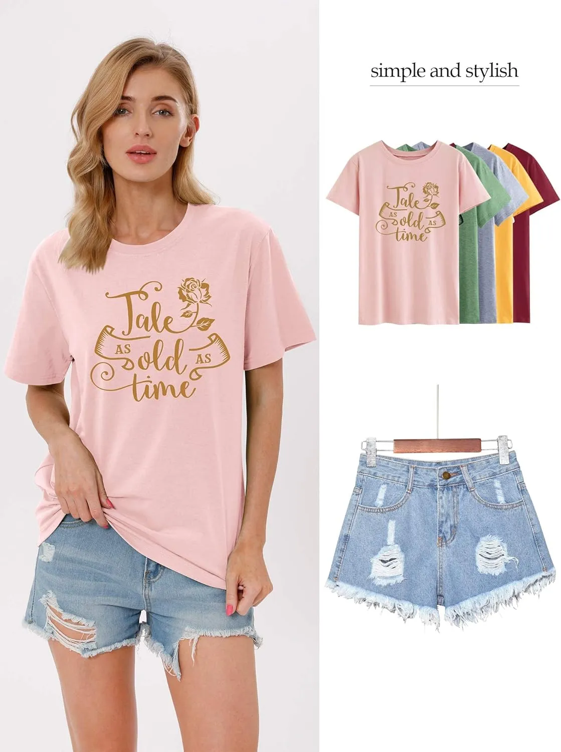 STYLEIE Women Tale As Old As Time Tee Tops Letter Print Graphic Tees Vintage Tanks Tops