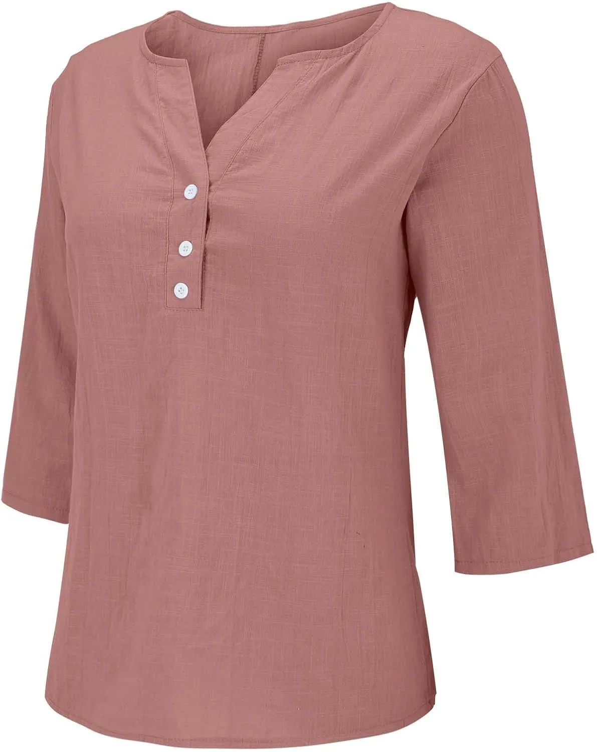 Summer Cotton Linen Shirts for Women 2025 Fashion Solid Color V Neck 3/4 Sleeve Tops Plus Size Casual Loose Blouses