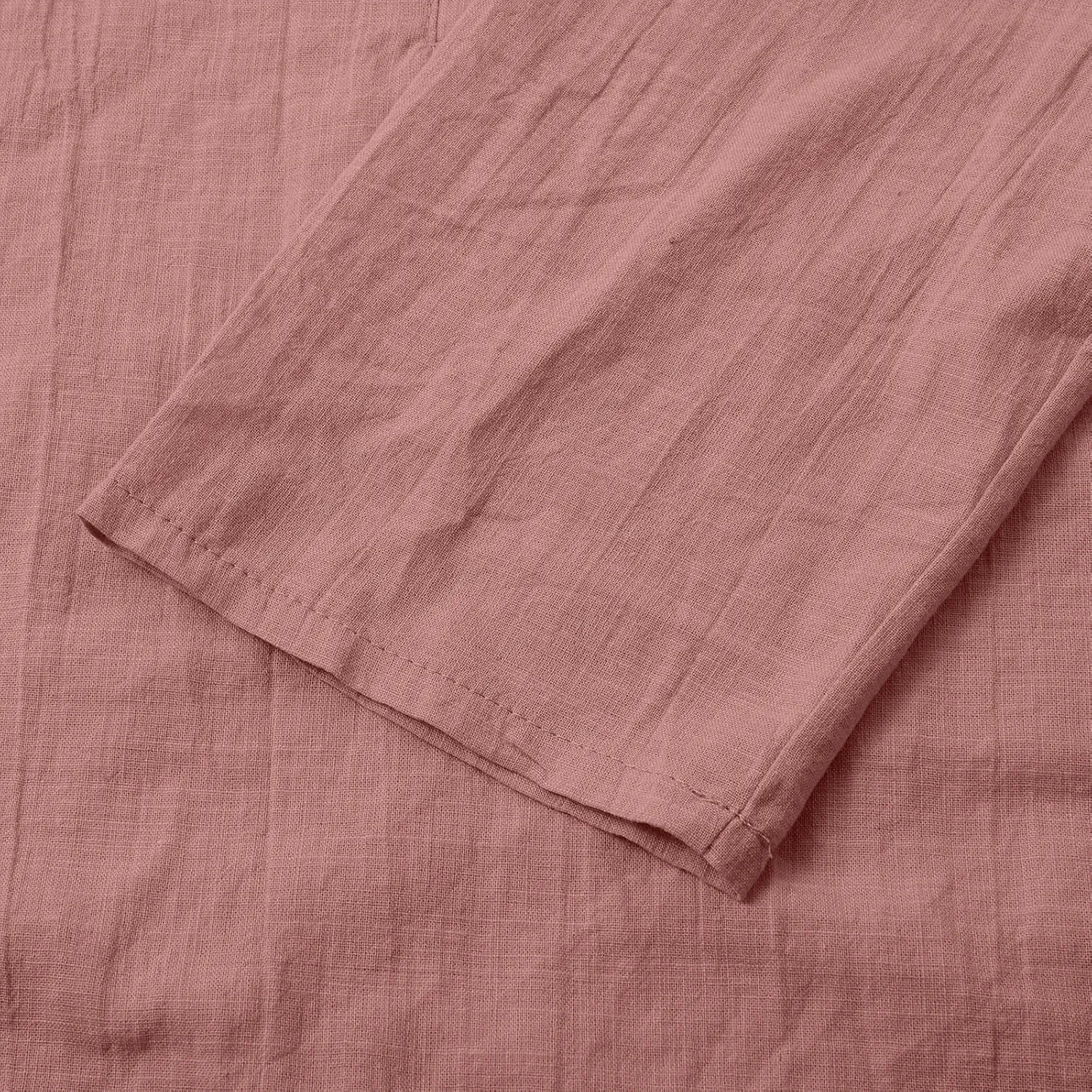 Summer Cotton Linen Shirts for Women 2025 Fashion Solid Color V Neck 3/4 Sleeve Tops Plus Size Casual Loose Blouses