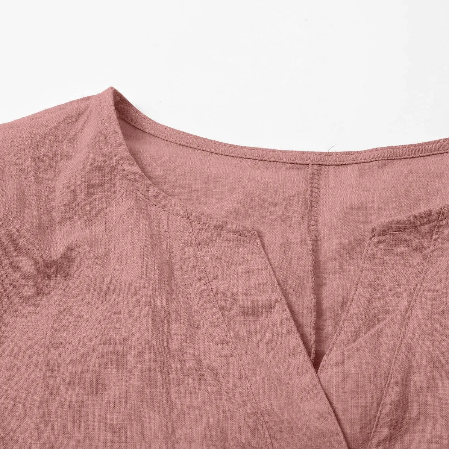 Summer Cotton Linen Shirts for Women 2025 Fashion Solid Color V Neck 3/4 Sleeve Tops Plus Size Casual Loose Blouses