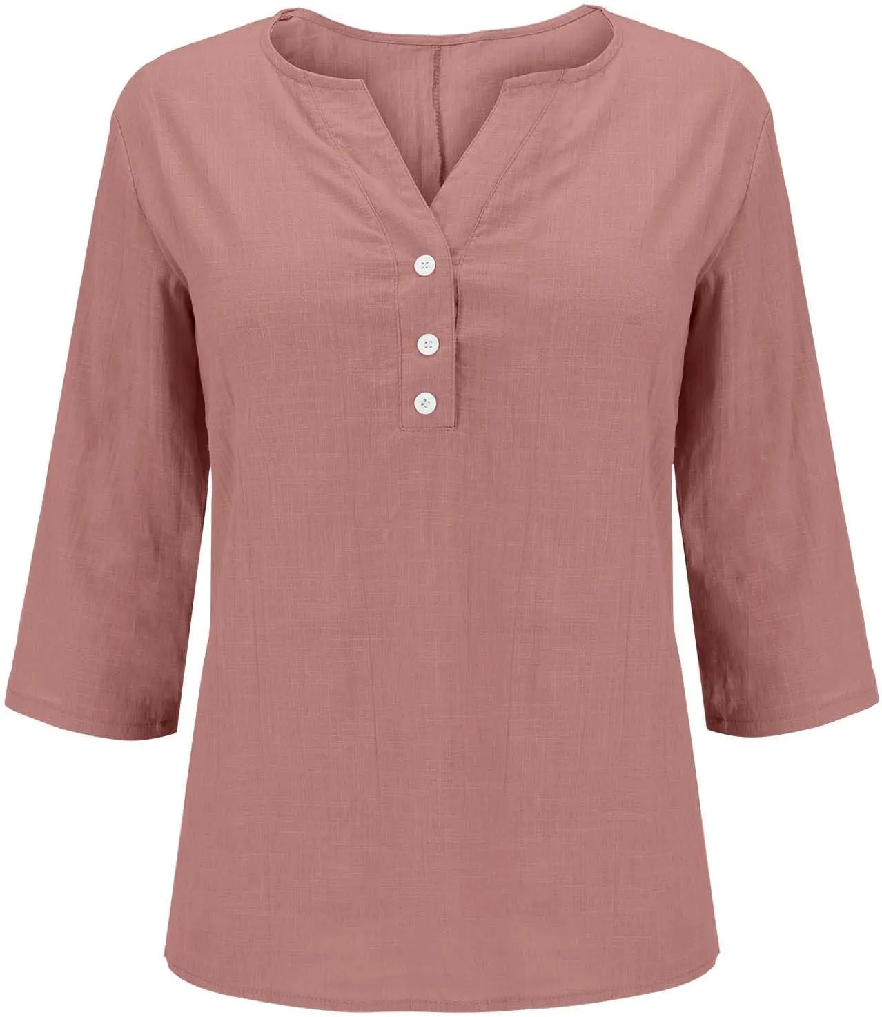 Summer Cotton Linen Shirts for Women 2025 Fashion Solid Color V Neck 3/4 Sleeve Tops Plus Size Casual Loose Blouses