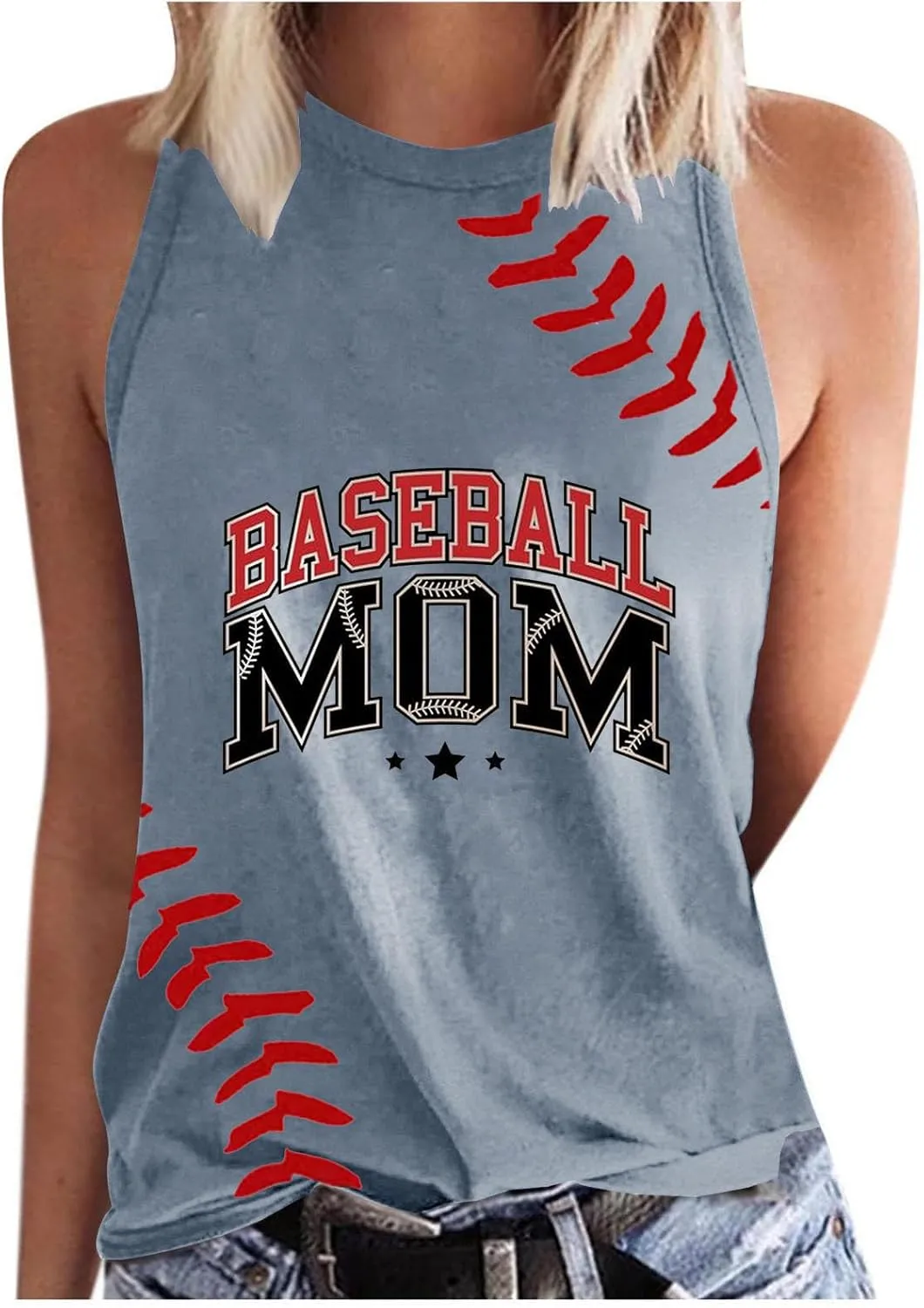 Summer Game Day Tank Tops Women Funny Baseball Mom Print Sleeveless Crewneck T-Shirts Casual Comfy Tanks Tee Shirt