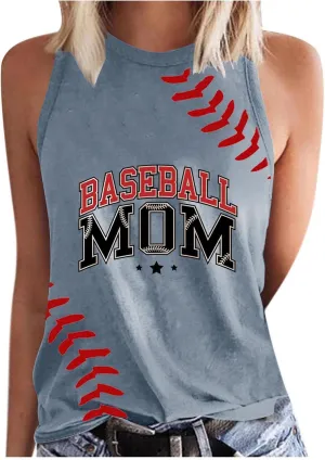 Summer Game Day Tank Tops Women Funny Baseball Mom Print Sleeveless Crewneck T-Shirts Casual Comfy Tanks Tee Shirt