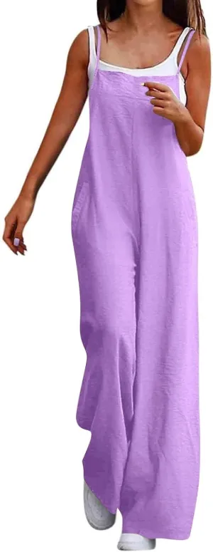 Summer Jumpsuits for Women 2025 Linen Maternity Jumpsuit Sleeveless Spaghetti Straps Wide Leg Jumpsuits with Pockets