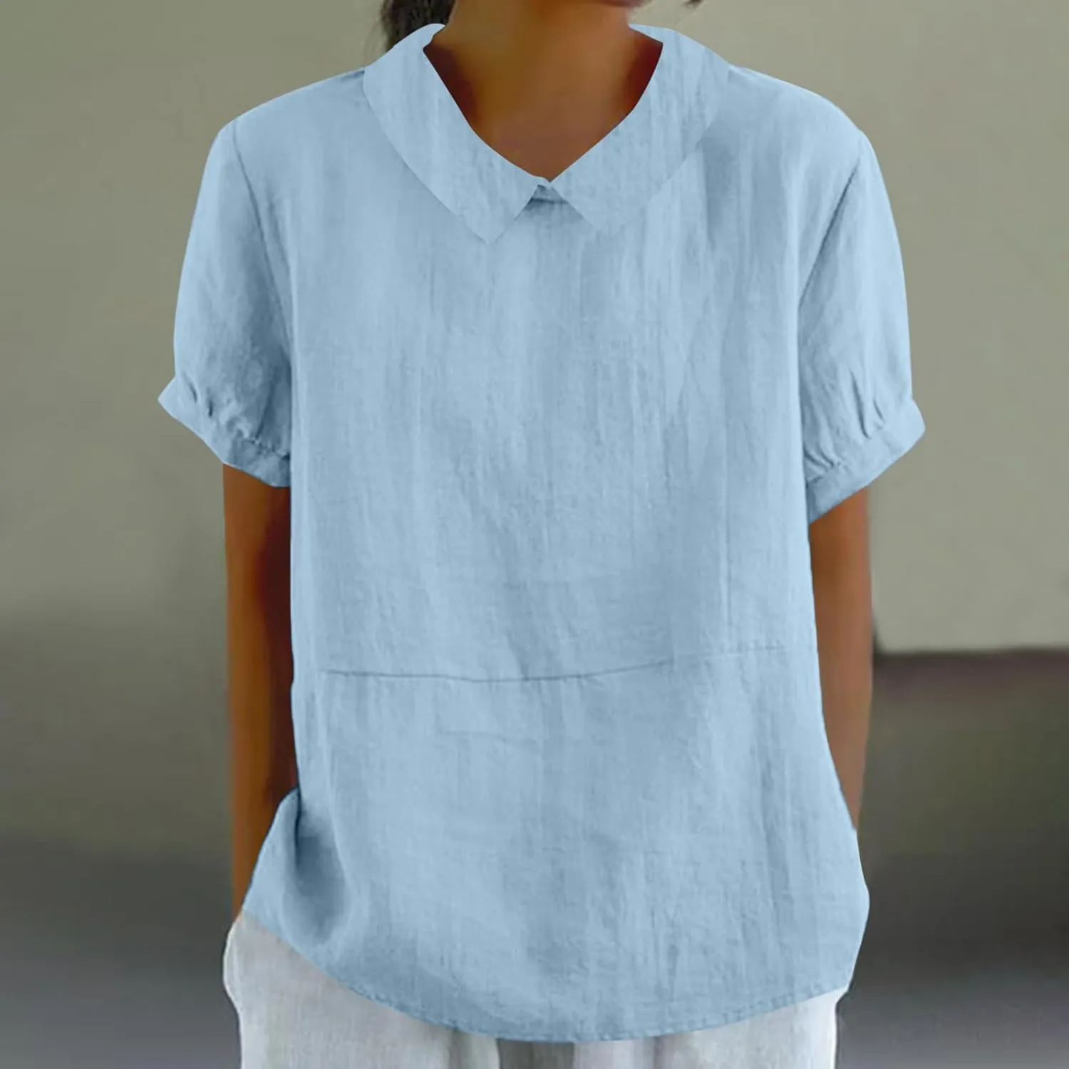 Summer Linen Shirts Women 2025 Casual Plus Size Beach Short Sleeve T Shirts Crewneck Blouses Trendy Loose Gauze Shirt
