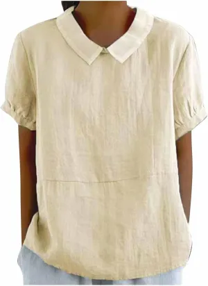 Summer Linen Shirts Women 2025 Casual Plus Size Beach Short Sleeve T Shirts Crewneck Blouses Trendy Loose Gauze Shirt