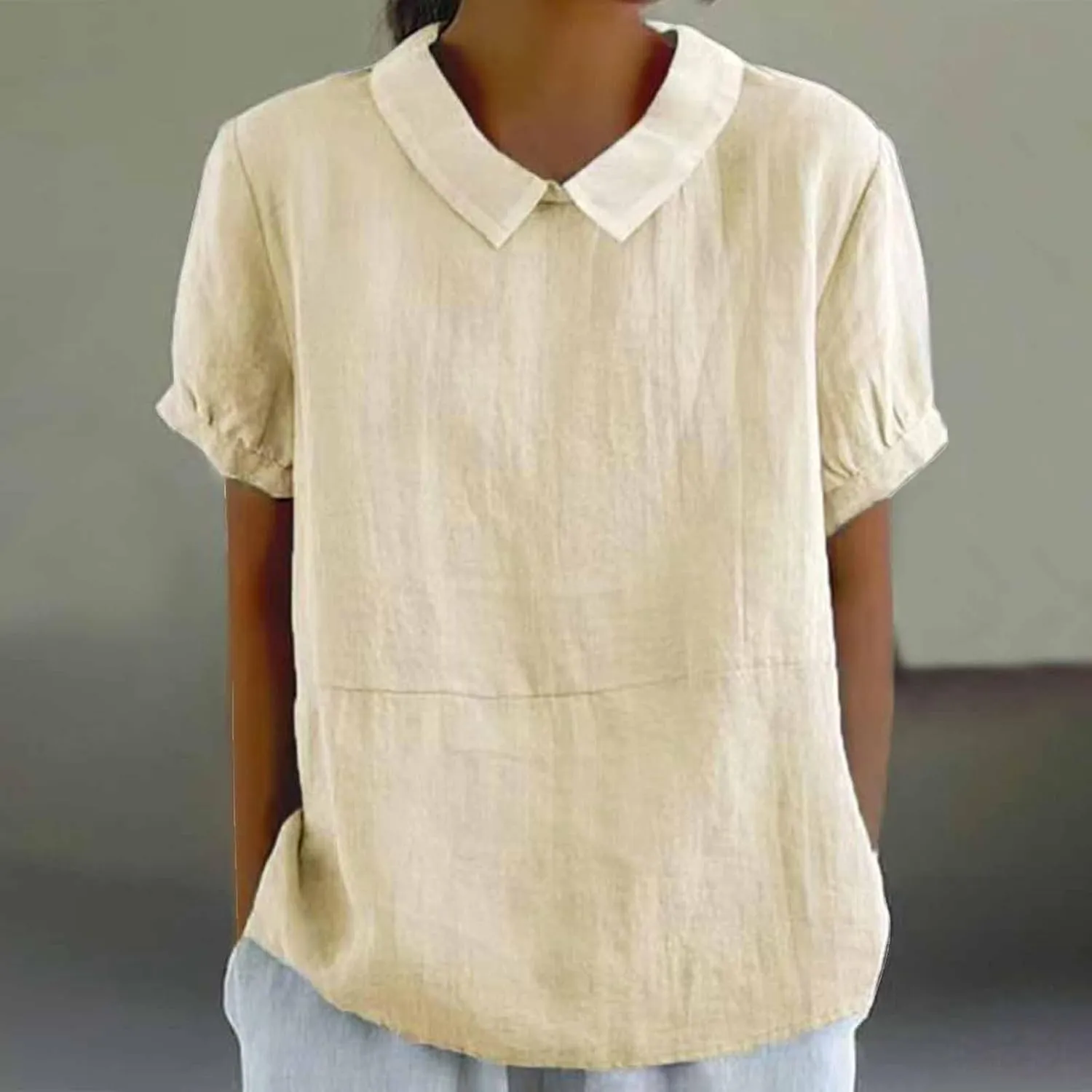 Summer Linen Shirts Women 2025 Casual Plus Size Beach Short Sleeve T Shirts Crewneck Blouses Trendy Loose Gauze Shirt