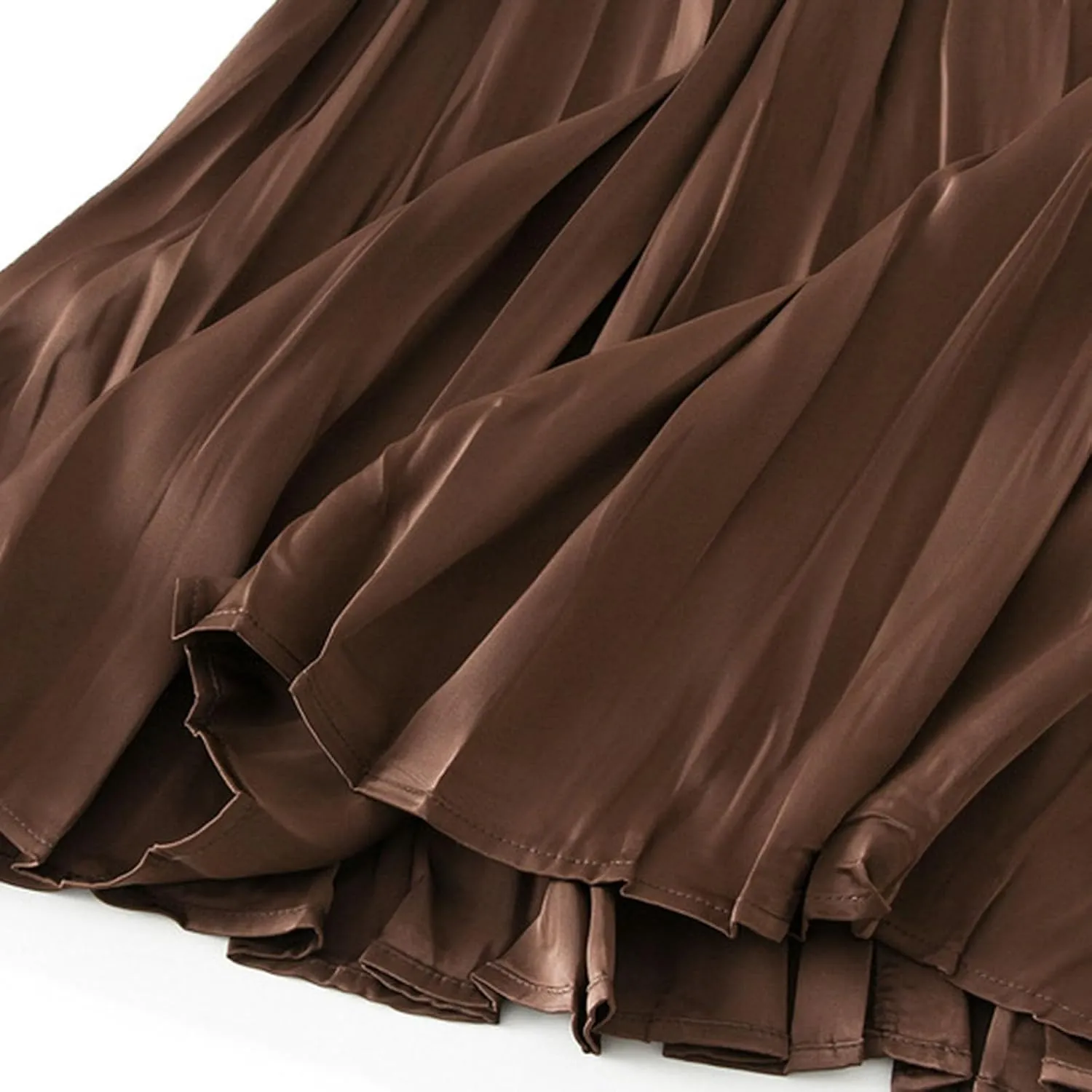 Summer Pleated Midi Skirts for Women Casual High Waisted Solid Color Flowy A Line Swing Long Skirt