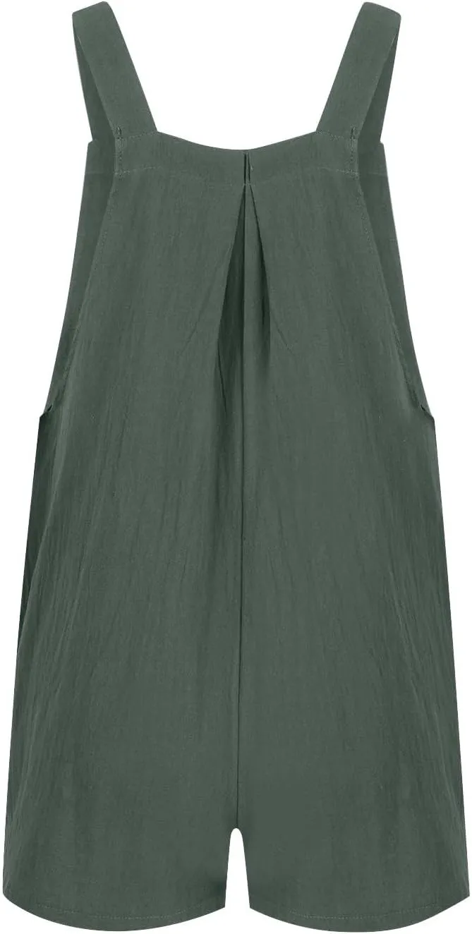 Summer Rompers for Women 2025 Plus Size Linen Overall Shorts Shortalls Adjustable Straps Smocked Short Bib Overalls Jumpsuits