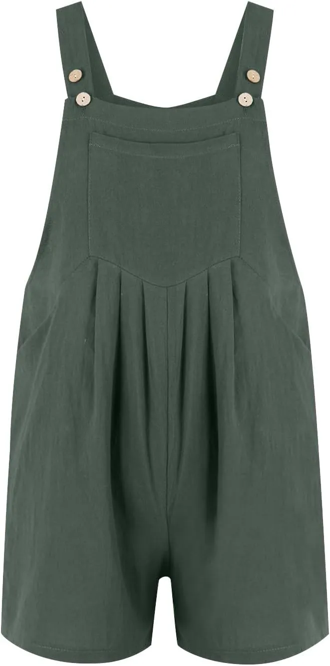 Summer Rompers for Women 2025 Plus Size Linen Overall Shorts Shortalls Adjustable Straps Smocked Short Bib Overalls Jumpsuits