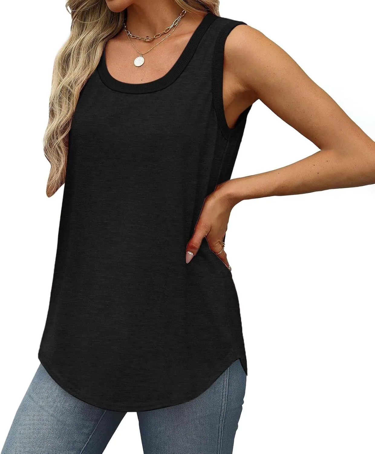 Summer Tank Top for Women Sleeveless Cotton Tee Shirts Loose Crew Neck Casual Shirt Oversized Workout Tank Top 2025