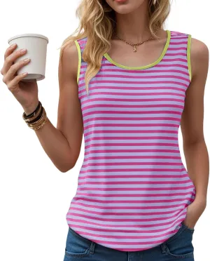 Summer Tank Tops for Women 2025 Striped Tank Top Sleeveless Scoop Neck Loose Fit Color Block Tops Fashion Clothes