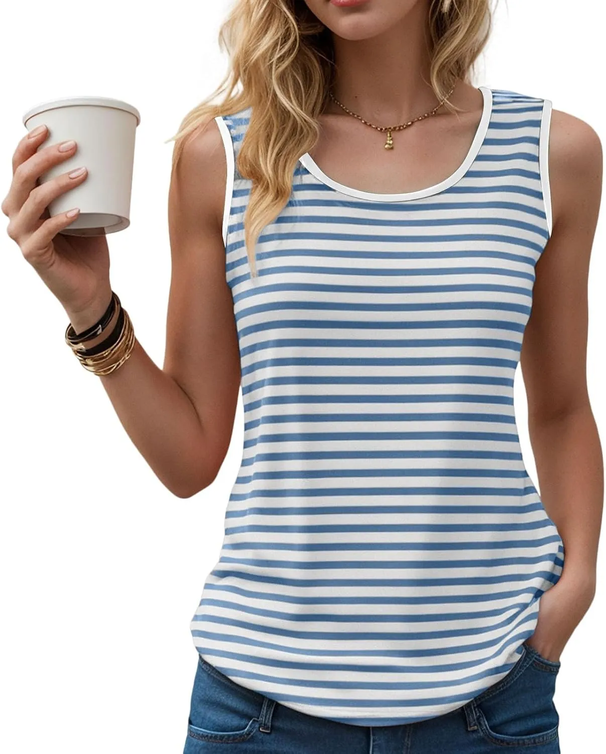 Summer Tank Tops for Women 2025 Striped Tank Top Sleeveless Scoop Neck Loose Fit Color Block Tops Fashion Clothes
