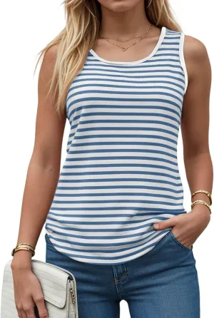 Summer Tank Tops for Women 2025 Striped Tank Top Sleeveless Scoop Neck Loose Fit Color Block Tops Fashion Clothes