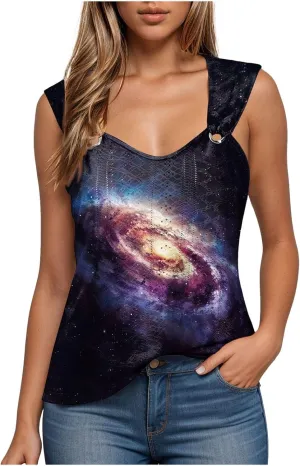 Summer Tank Tops for Women Pleated Square Neck O Ring Shoulder Sleeveless Shirts Casual Loose Fit Trendy Blouses