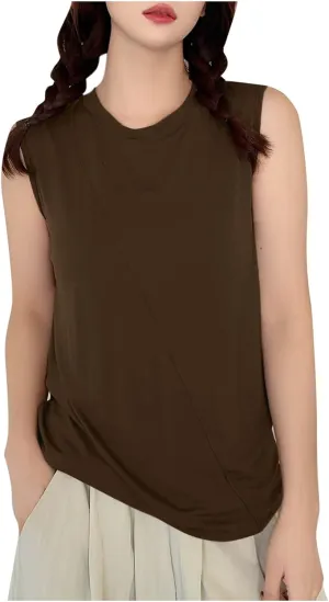 Summer Tank Tops for Women Solid Fashion Crewneck Sleeveless Tee Shirts Casual Loose Fit Athletic Quick Dry Blouse