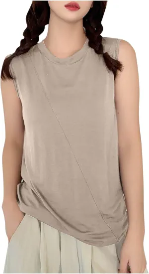 Summer Tank Tops for Women Solid Fashion Crewneck Sleeveless Tee Shirts Casual Loose Fit Athletic Quick Dry Blouse