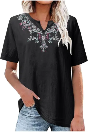 Summer Tops for Women 2025 Casual 3/4 Sleeve Button Down Cotton Linen Shirts Boho Trendy V-Neck Tunic Blouses Clothes