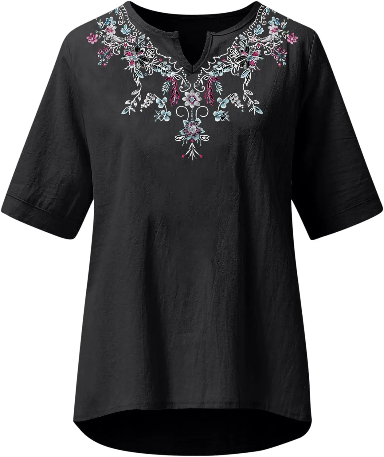 Summer Tops for Women 2025 Casual 3/4 Sleeve Button Down Cotton Linen Shirts Boho Trendy V-Neck Tunic Blouses Clothes