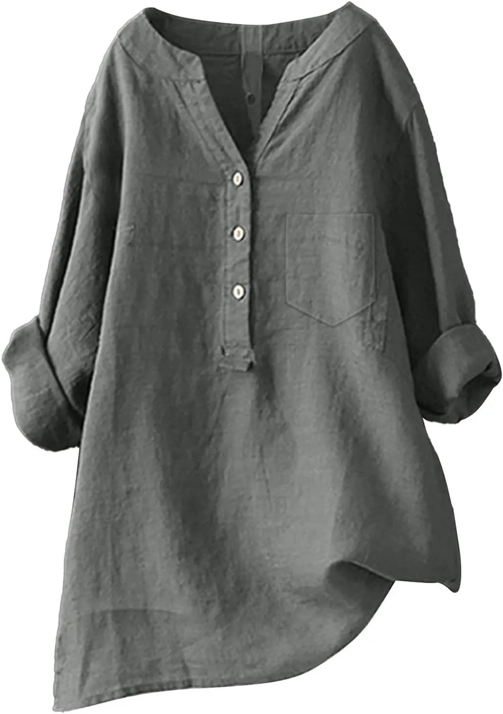 Summer Tops for Women 2025 Casual Cotton Linen Shirts Long Sleeve Solid Color Blouses Loose Work Tops with Pocket